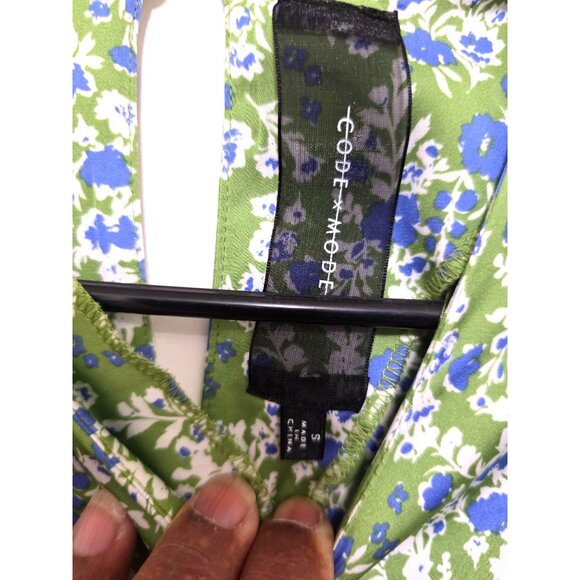 Code Mode Green Floral Tiered Ruffle Fary Tale Dress Puff Sleeves Size S - Picture 6 of 9